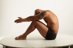 Underwear Man Black Sitting poses - simple Muscular Bald Sitting poses - ALL Academic